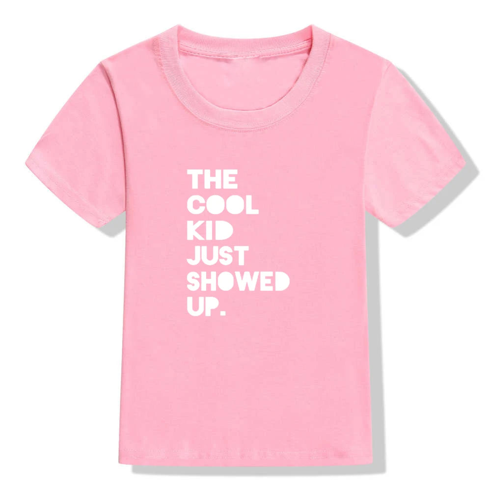 Summer Kids Tshirt The Cool Kid Just Showed Up Funny Letter Print Tshirt Boys and Girls Clothes Children Cute Shirts Tops - captivatingconversationsstarters