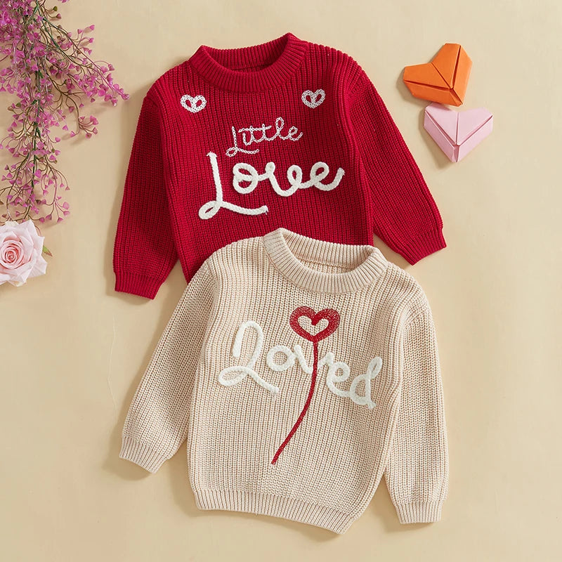 Unisex Valentine’s Day Knit Sweater for Toddlers - Long Sleeve O-Neck Heart Embroidery Pullover | Sizes 6M-4Y | Daily Wear for Boys & Girls - captivatingconversationsstarters