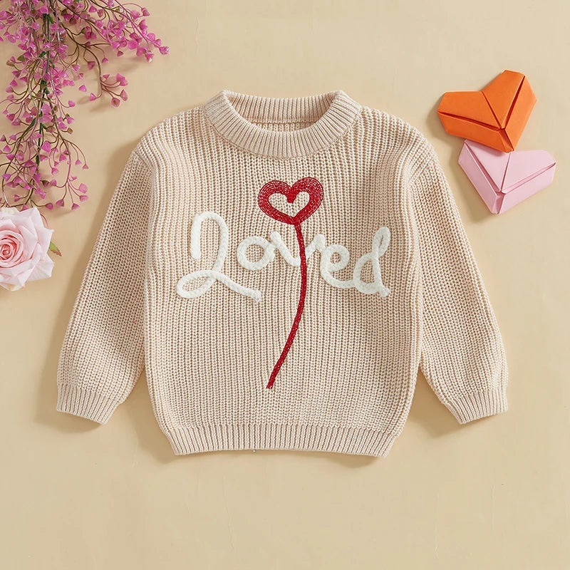 Unisex Valentine’s Day Knit Sweater for Toddlers - Long Sleeve O-Neck Heart Embroidery Pullover | Sizes 6M-4Y | Daily Wear for Boys & Girls - captivatingconversationsstarters