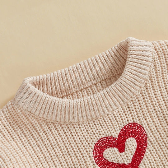 Unisex Valentine’s Day Knit Sweater for Toddlers - Long Sleeve O-Neck Heart Embroidery Pullover | Sizes 6M-4Y | Daily Wear for Boys & Girls - captivatingconversationsstarters