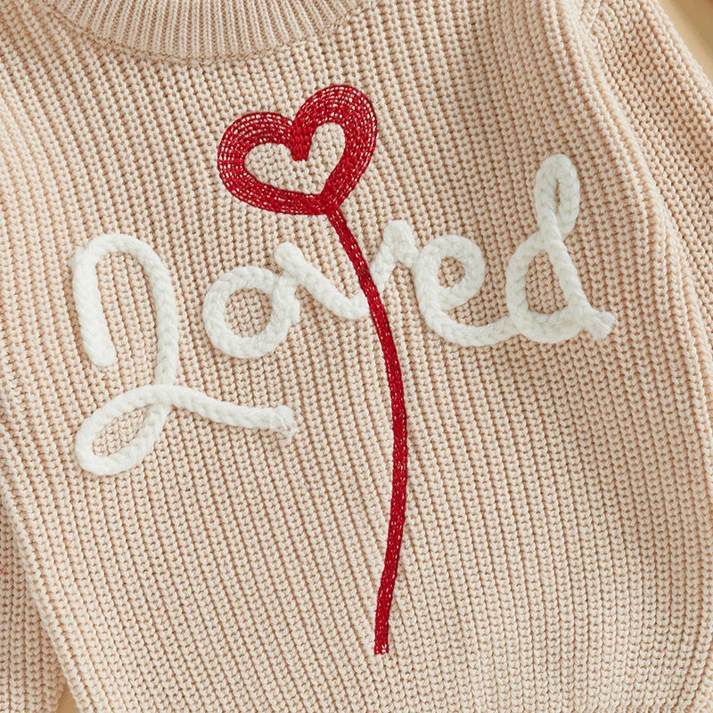 Unisex Valentine’s Day Knit Sweater for Toddlers - Long Sleeve O-Neck Heart Embroidery Pullover | Sizes 6M-4Y | Daily Wear for Boys & Girls - captivatingconversationsstarters