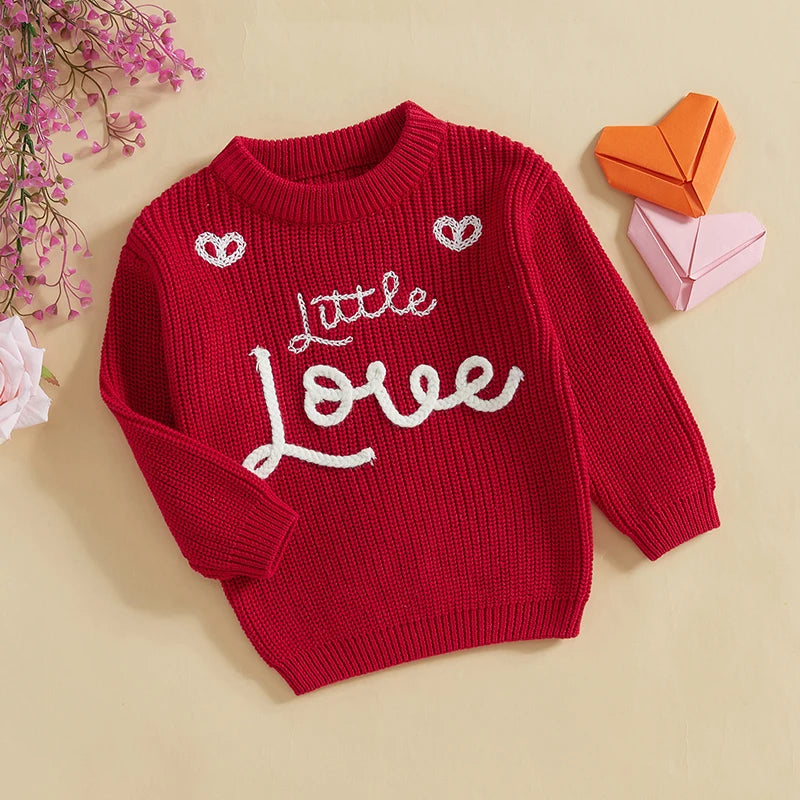Unisex Valentine’s Day Knit Sweater for Toddlers - Long Sleeve O-Neck Heart Embroidery Pullover | Sizes 6M-4Y | Daily Wear for Boys & Girls - captivatingconversationsstarters