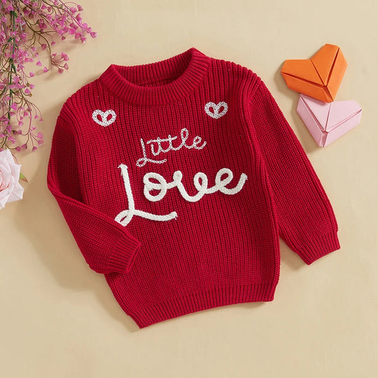 Unisex Valentine’s Day Knit Sweater for Toddlers - Long Sleeve O-Neck Heart Embroidery Pullover | Sizes 6M-4Y | Daily Wear for Boys & Girls - captivatingconversationsstarters