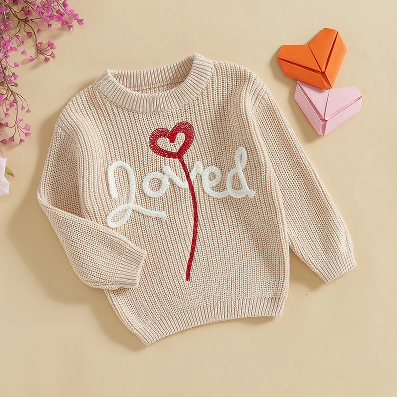 Unisex Valentine’s Day Knit Sweater for Toddlers - Long Sleeve O-Neck Heart Embroidery Pullover | Sizes 6M-4Y | Daily Wear for Boys & Girls - captivatingconversationsstarters