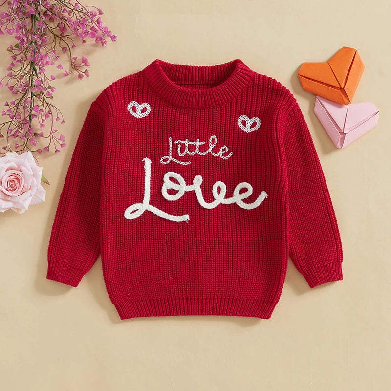Unisex Valentine’s Day Knit Sweater for Toddlers - Long Sleeve O-Neck Heart Embroidery Pullover | Sizes 6M-4Y | Daily Wear for Boys & Girls - captivatingconversationsstarters