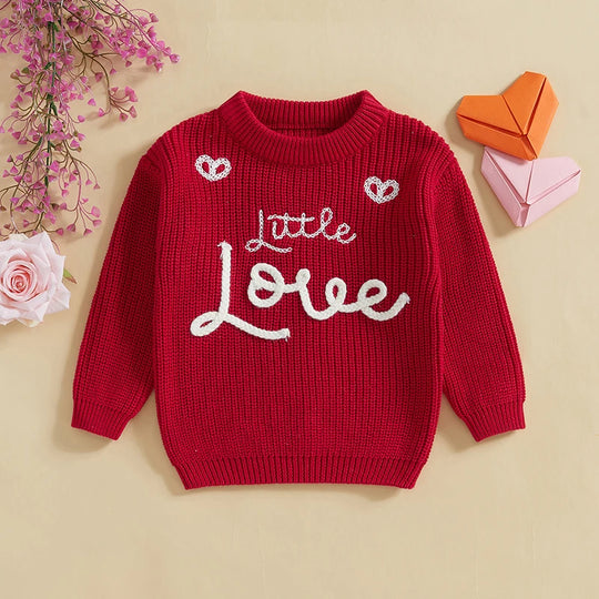 Unisex Valentine’s Day Knit Sweater for Toddlers - Long Sleeve O-Neck Heart Embroidery Pullover | Sizes 6M-4Y | Daily Wear for Boys & Girls - captivatingconversationsstarters