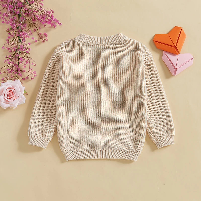Unisex Valentine’s Day Knit Sweater for Toddlers - Long Sleeve O-Neck Heart Embroidery Pullover | Sizes 6M-4Y | Daily Wear for Boys & Girls - captivatingconversationsstarters