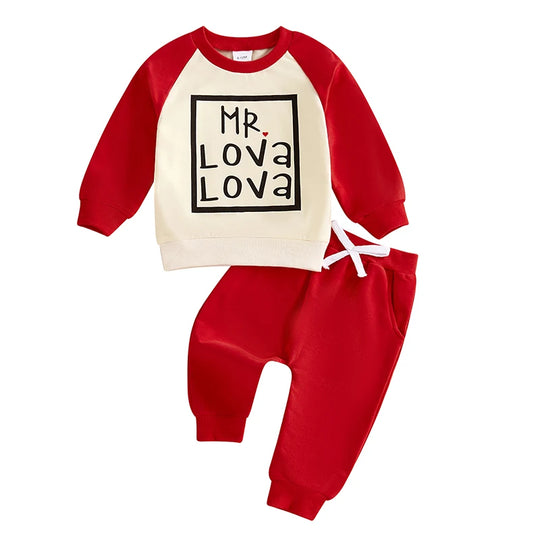 Adorable Toddler Boy Valentine's Day Outfit - Heart Print Raglan Long Sleeve Shirt & Solid Pants Set (0-3Y) | Casual Knit 2-Piece for Baby Boys - captivatingconversationsstarters