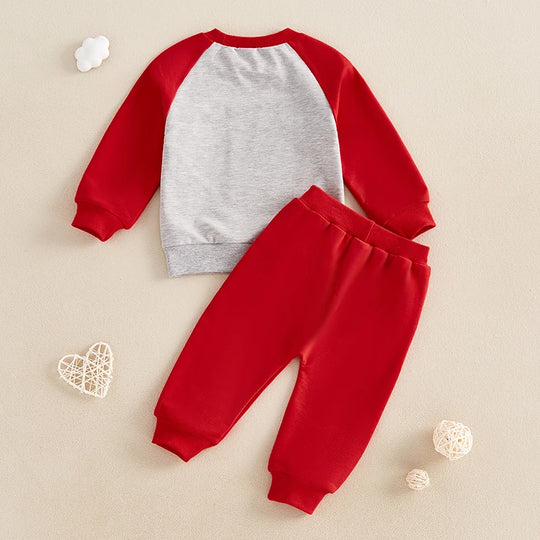 Adorable Toddler Boy Valentine's Day Outfit - Heart Print Raglan Long Sleeve Shirt & Solid Pants Set (0-3Y) | Casual Knit 2-Piece for Baby Boys - captivatingconversationsstarters