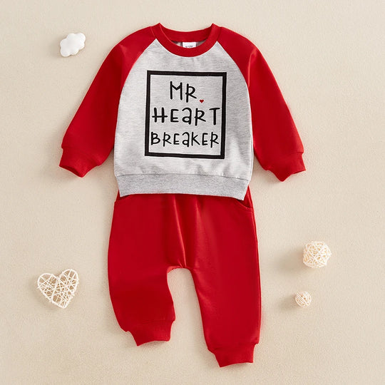 Adorable Toddler Boy Valentine's Day Outfit - Heart Print Raglan Long Sleeve Shirt & Solid Pants Set (0-3Y) | Casual Knit 2-Piece for Baby Boys - captivatingconversationsstarters