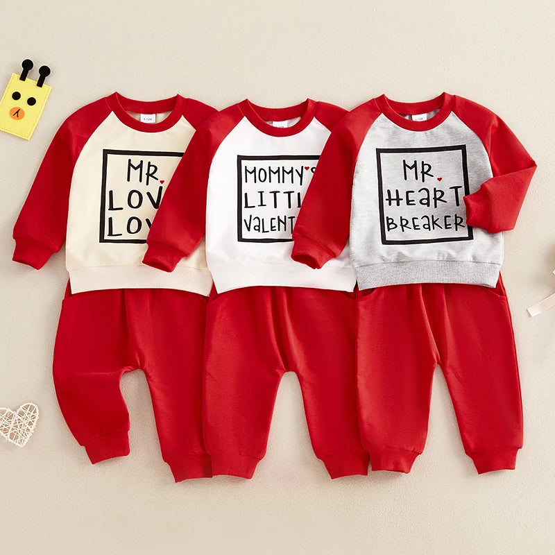 Adorable Toddler Boy Valentine's Day Outfit - Heart Print Raglan Long Sleeve Shirt & Solid Pants Set (0-3Y) | Casual Knit 2-Piece for Baby Boys - captivatingconversationsstarters