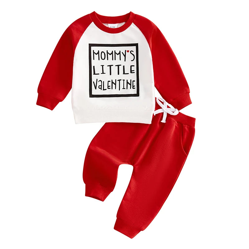 Adorable Toddler Boy Valentine's Day Outfit - Heart Print Raglan Long Sleeve Shirt & Solid Pants Set (0-3Y) | Casual Knit 2-Piece for Baby Boys - captivatingconversationsstarters