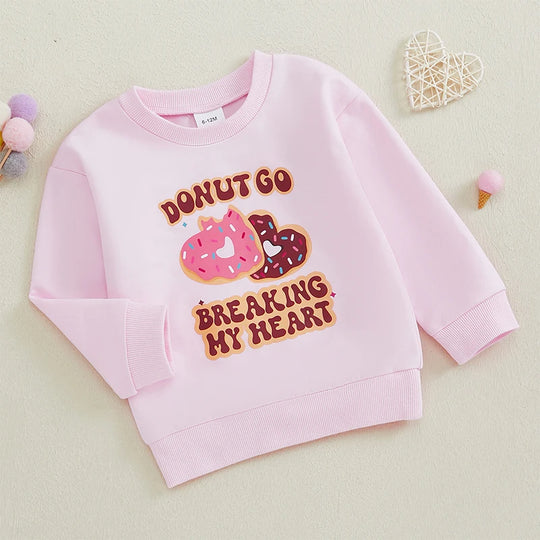 Adorable Toddler Valentine's Day Heart & Donut Sweatshirt | Long Sleeve Pullover for Little Girls - All-Season Comfort - captivatingconversationsstarters
