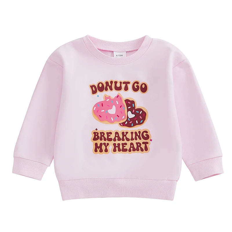Adorable Toddler Valentine's Day Heart & Donut Sweatshirt | Long Sleeve Pullover for Little Girls - All-Season Comfort - captivatingconversationsstarters