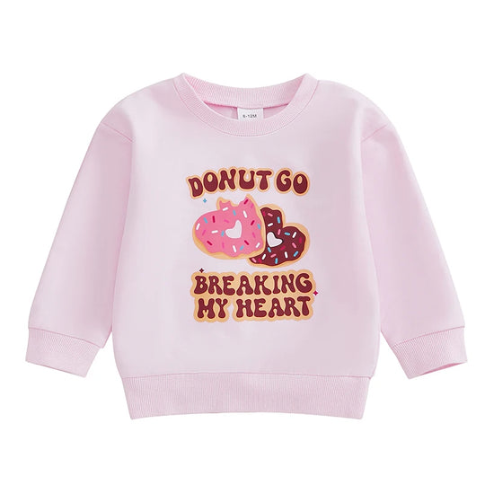 Adorable Toddler Valentine's Day Heart & Donut Sweatshirt | Long Sleeve Pullover for Little Girls - All-Season Comfort - captivatingconversationsstarters