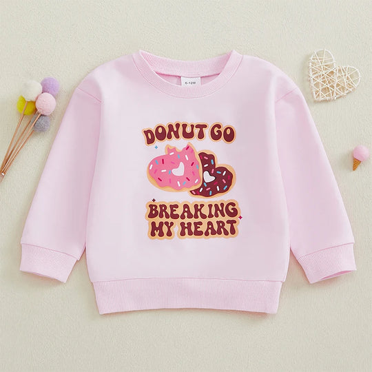 Adorable Toddler Valentine's Day Heart & Donut Sweatshirt | Long Sleeve Pullover for Little Girls - All-Season Comfort - captivatingconversationsstarters