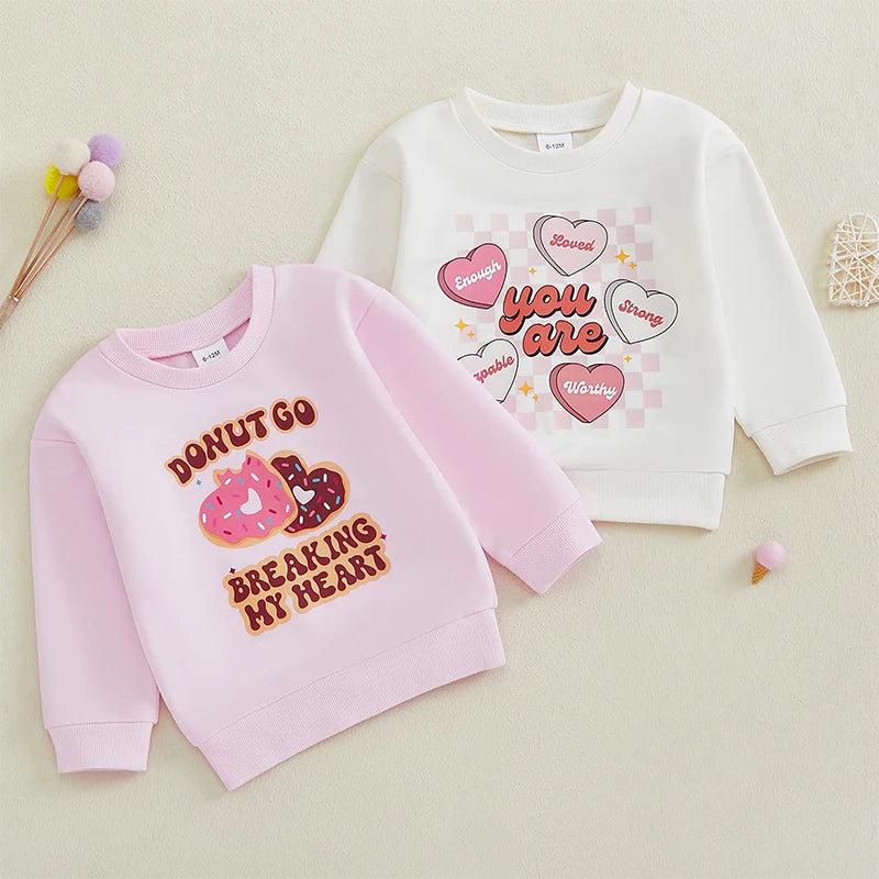 Adorable Toddler Valentine's Day Heart & Donut Sweatshirt | Long Sleeve Pullover for Little Girls - All-Season Comfort - captivatingconversationsstarters