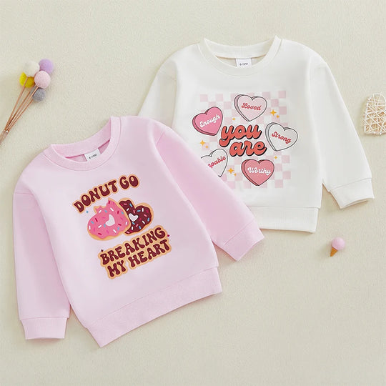 Adorable Toddler Valentine's Day Heart & Donut Sweatshirt | Long Sleeve Pullover for Little Girls - All-Season Comfort - captivatingconversationsstarters