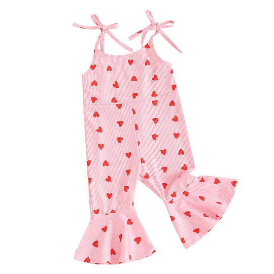 Adorable Kids Valentine’s Day Bell-Bottom Jumpsuit – Heart Print Sleeveless Romper for Girls, Ages 1-5 | Perfect for Spring & Autumn - captivatingconversationsstarters