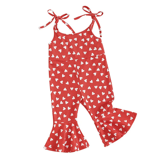 Adorable Kids Valentine’s Day Bell-Bottom Jumpsuit – Heart Print Sleeveless Romper for Girls, Ages 1-5 | Perfect for Spring & Autumn - captivatingconversationsstarters
