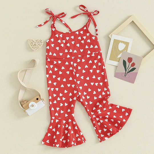 Adorable Kids Valentine’s Day Bell-Bottom Jumpsuit – Heart Print Sleeveless Romper for Girls, Ages 1-5 | Perfect for Spring & Autumn - captivatingconversationsstarters