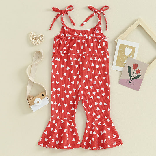 Adorable Kids Valentine’s Day Bell-Bottom Jumpsuit – Heart Print Sleeveless Romper for Girls, Ages 1-5 | Perfect for Spring & Autumn - captivatingconversationsstarters