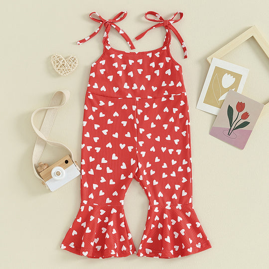 Adorable Kids Valentine’s Day Bell-Bottom Jumpsuit – Heart Print Sleeveless Romper for Girls, Ages 1-5 | Perfect for Spring & Autumn - captivatingconversationsstarters