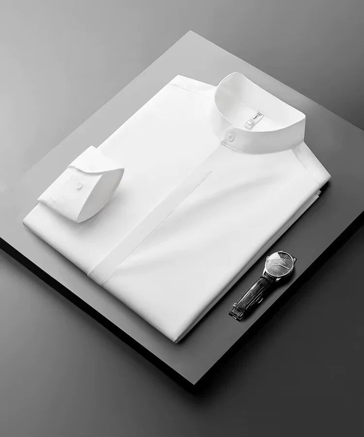 Stylish Stand-Up Collar Long-Sleeved Stretch Shirt - Slim Fit Non-Iron Casual Workwear for Men - captivatingconversationsstarters