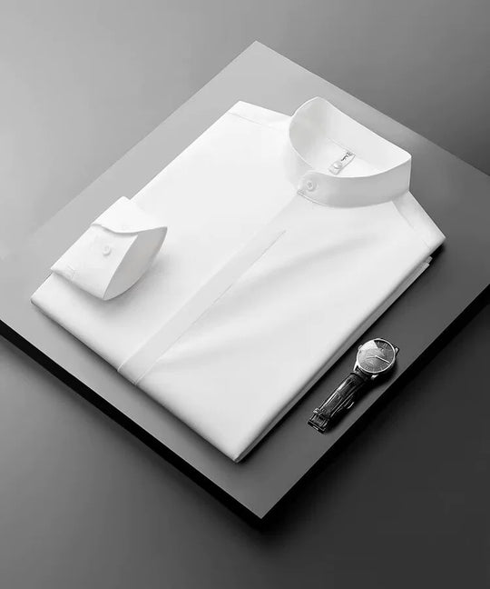 Stylish Stand-Up Collar Long-Sleeved Stretch Shirt - Slim Fit Non-Iron Casual Workwear for Men - captivatingconversationsstarters