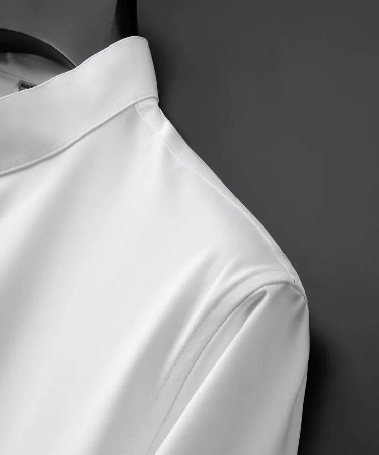 Stylish Stand-Up Collar Long-Sleeved Stretch Shirt - Slim Fit Non-Iron Casual Workwear for Men - captivatingconversationsstarters