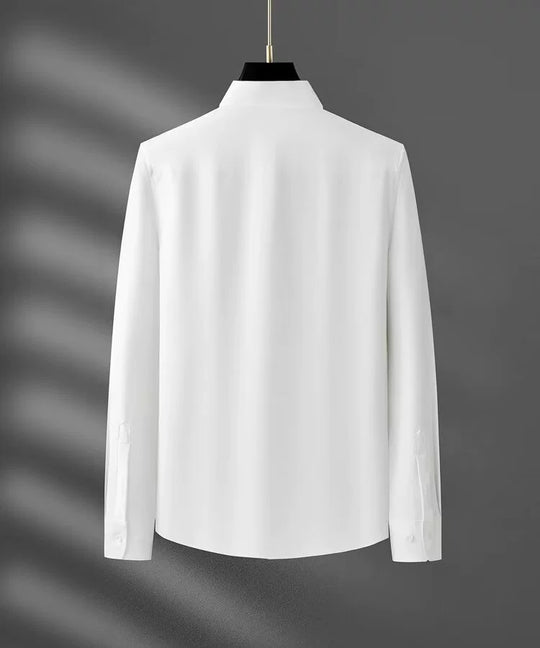 Stylish Stand-Up Collar Long-Sleeved Stretch Shirt - Slim Fit Non-Iron Casual Workwear for Men - captivatingconversationsstarters