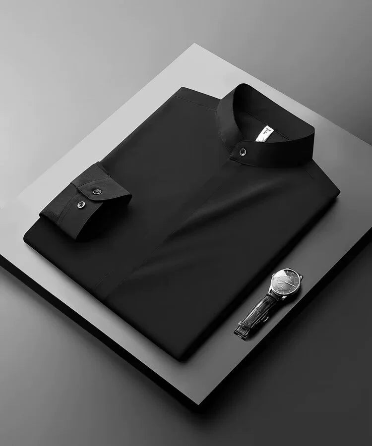 Stylish Stand-Up Collar Long-Sleeved Stretch Shirt - Slim Fit Non-Iron Casual Workwear for Men - captivatingconversationsstarters