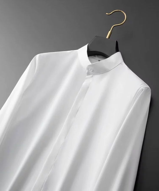 Stylish Stand-Up Collar Long-Sleeved Stretch Shirt - Slim Fit Non-Iron Casual Workwear for Men - captivatingconversationsstarters