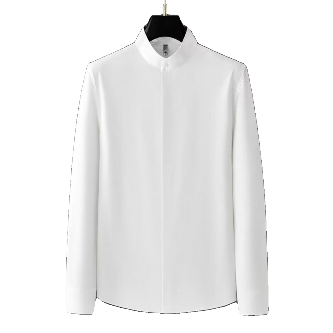 Stylish Stand-Up Collar Long-Sleeved Stretch Shirt - Slim Fit Non-Iron Casual Workwear for Men - captivatingconversationsstarters