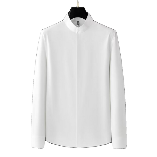 Stylish Stand-Up Collar Long-Sleeved Stretch Shirt - Slim Fit Non-Iron Casual Workwear for Men - captivatingconversationsstarters