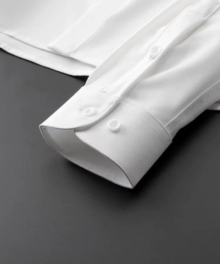 Stylish Stand-Up Collar Long-Sleeved Stretch Shirt - Slim Fit Non-Iron Casual Workwear for Men - captivatingconversationsstarters