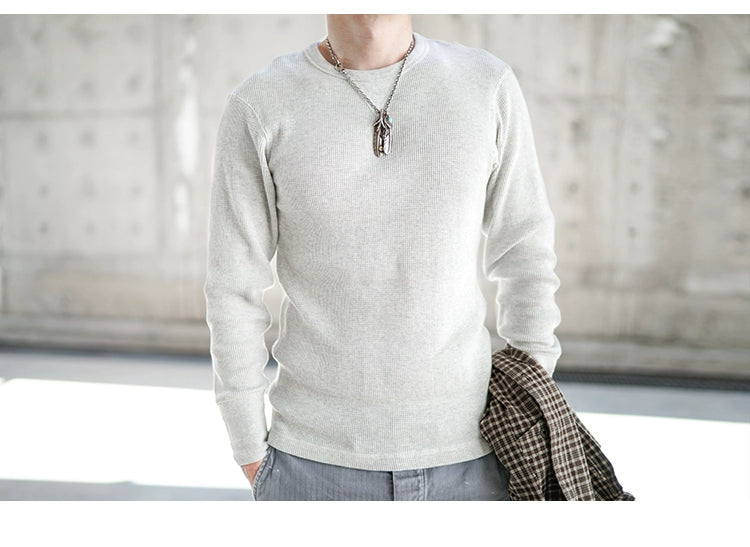 Heavyweight Retro Men’s Cotton Long Sleeve T-Shirt – Trendy Casual Crewneck for Autumn Style - captivatingconversationsstarters