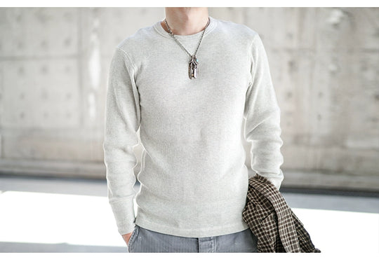 Heavyweight Retro Men’s Cotton Long Sleeve T-Shirt – Trendy Casual Crewneck for Autumn Style - captivatingconversationsstarters