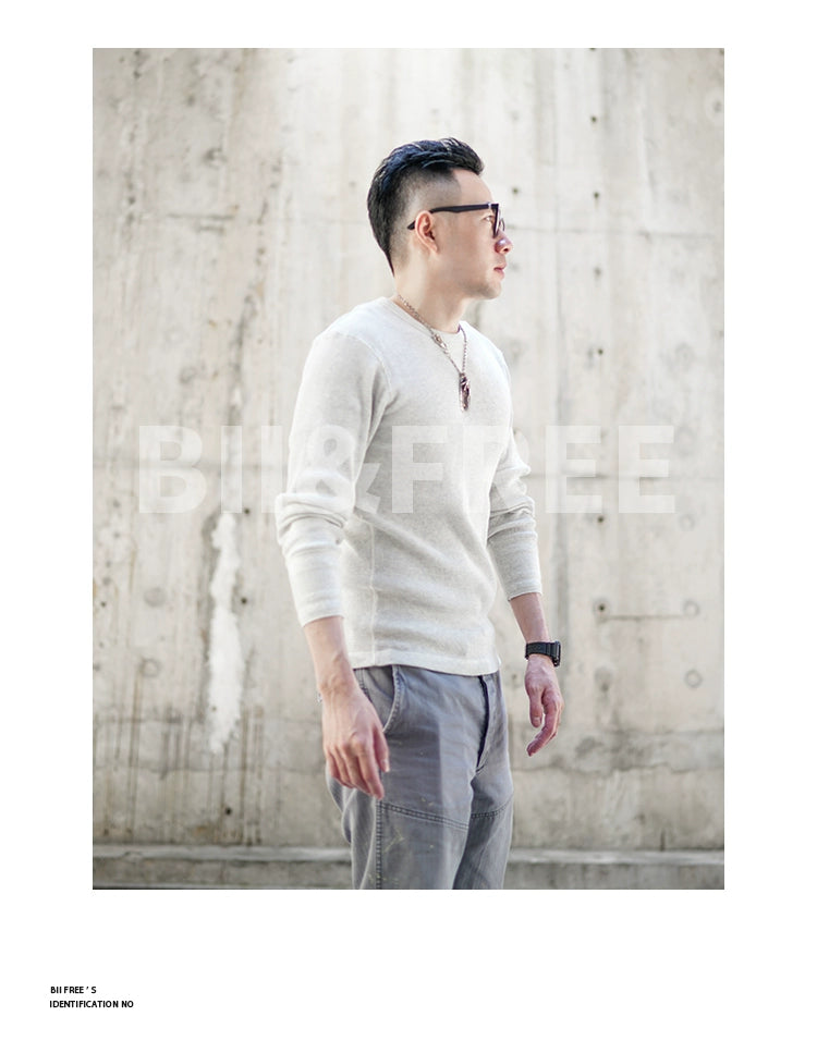 Heavyweight Retro Men’s Cotton Long Sleeve T-Shirt – Trendy Casual Crewneck for Autumn Style - captivatingconversationsstarters