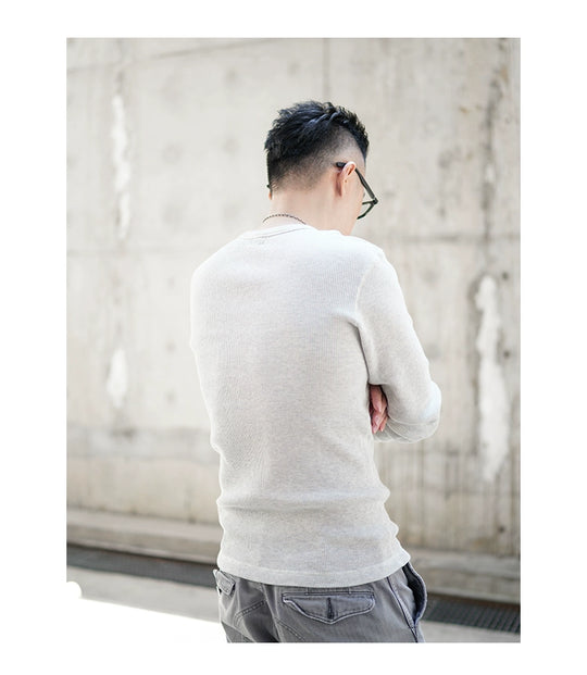 Heavyweight Retro Men’s Cotton Long Sleeve T-Shirt – Trendy Casual Crewneck for Autumn Style - captivatingconversationsstarters