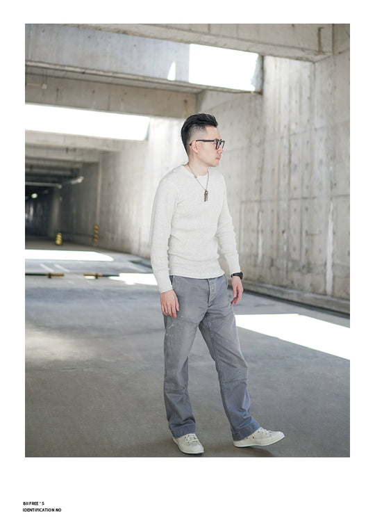 Heavyweight Retro Men’s Cotton Long Sleeve T-Shirt – Trendy Casual Crewneck for Autumn Style - captivatingconversationsstarters