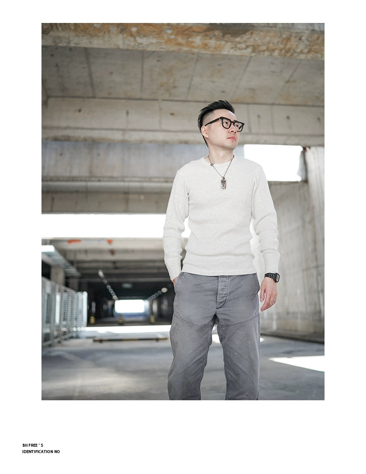 Heavyweight Retro Men’s Cotton Long Sleeve T-Shirt – Trendy Casual Crewneck for Autumn Style - captivatingconversationsstarters