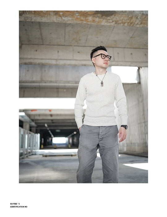 Heavyweight Retro Men’s Cotton Long Sleeve T-Shirt – Trendy Casual Crewneck for Autumn Style - captivatingconversationsstarters