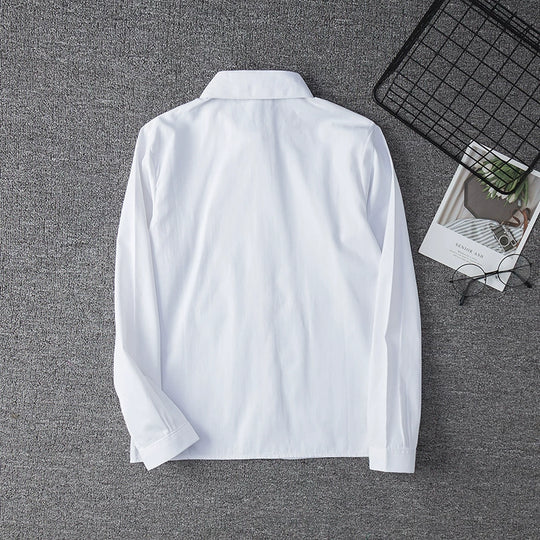 Pure White Long Sleeve Shirt - Classic Cotton Elegance for Teens | No-Iron, Youthful Fit for Autumn Comfort - captivatingconversationsstarters
