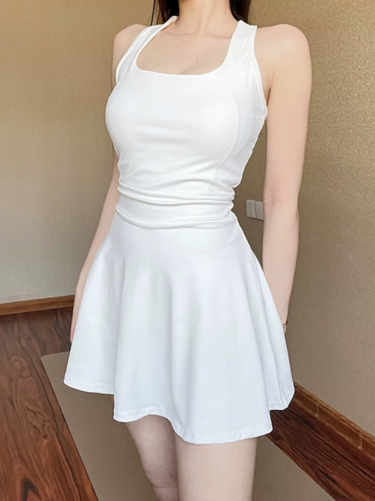 Chic White Thigh-Length Quick-Dry Dress – Breathable, Ultra-Light, & Sweat-Wicking Short Sleeve Athletic Wear for Active Women - captivatingconversationsstarters