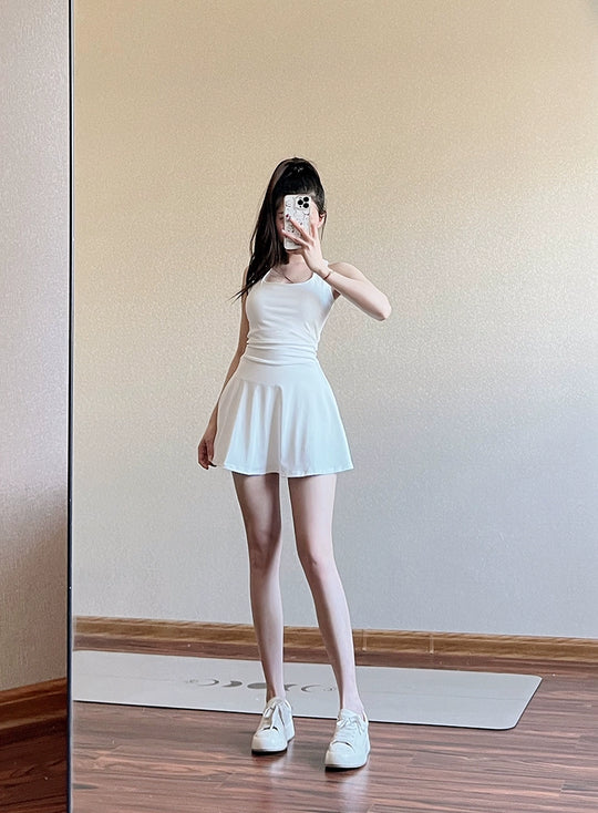 Chic White Thigh-Length Quick-Dry Dress – Breathable, Ultra-Light, & Sweat-Wicking Short Sleeve Athletic Wear for Active Women - captivatingconversationsstarters