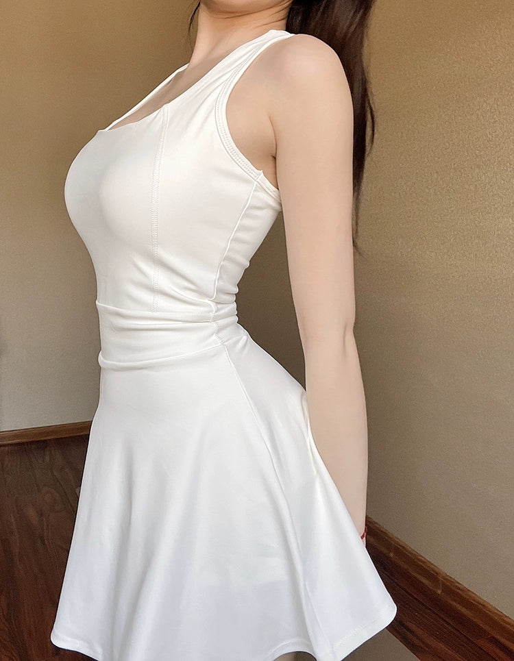 Chic White Thigh-Length Quick-Dry Dress – Breathable, Ultra-Light, & Sweat-Wicking Short Sleeve Athletic Wear for Active Women - captivatingconversationsstarters