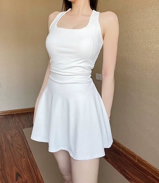 Chic White Thigh-Length Quick-Dry Dress – Breathable, Ultra-Light, & Sweat-Wicking Short Sleeve Athletic Wear for Active Women - captivatingconversationsstarters