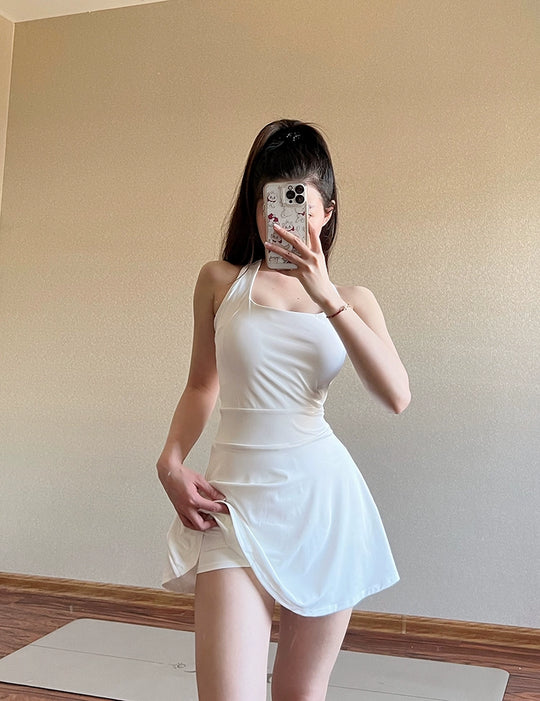 Chic White Thigh-Length Quick-Dry Dress – Breathable, Ultra-Light, & Sweat-Wicking Short Sleeve Athletic Wear for Active Women - captivatingconversationsstarters