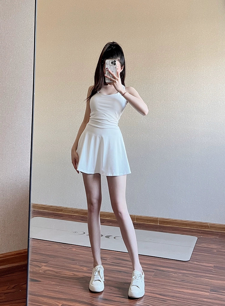 Chic White Thigh-Length Quick-Dry Dress – Breathable, Ultra-Light, & Sweat-Wicking Short Sleeve Athletic Wear for Active Women - captivatingconversationsstarters